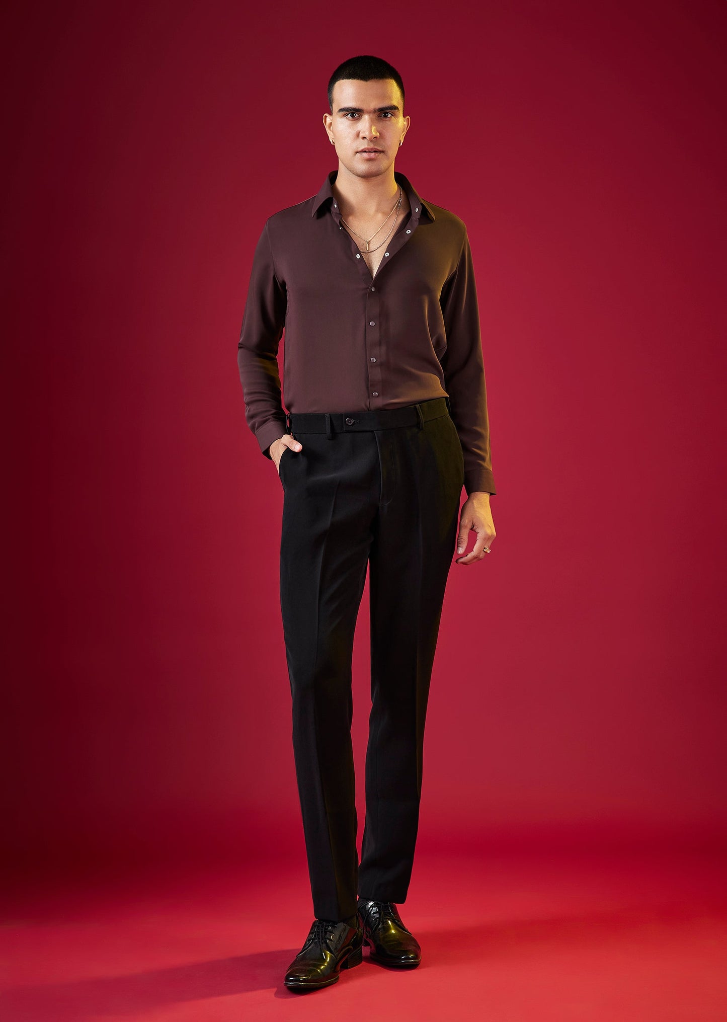 Wine Viscose Button Front Mens Shirt