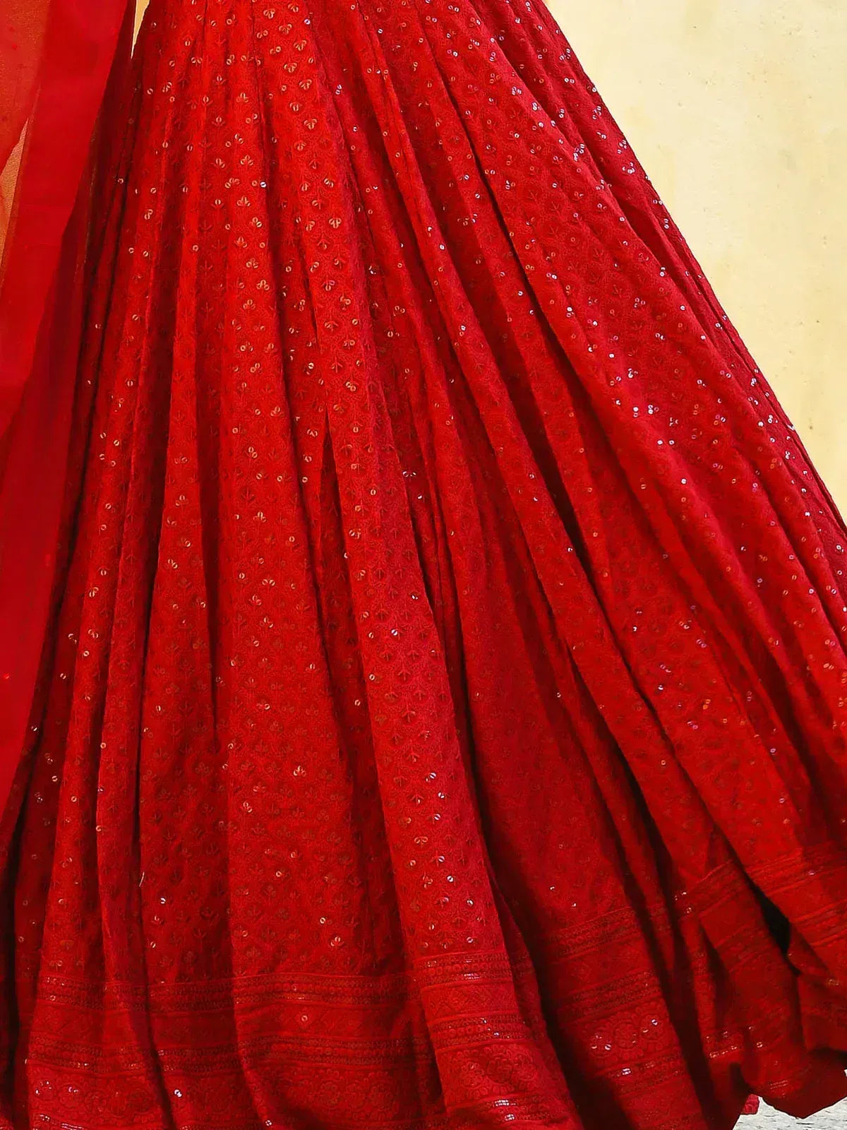 Tulsi Art Wonderful Red Sequins Georgette Sangeet Wear Lehenga Choli