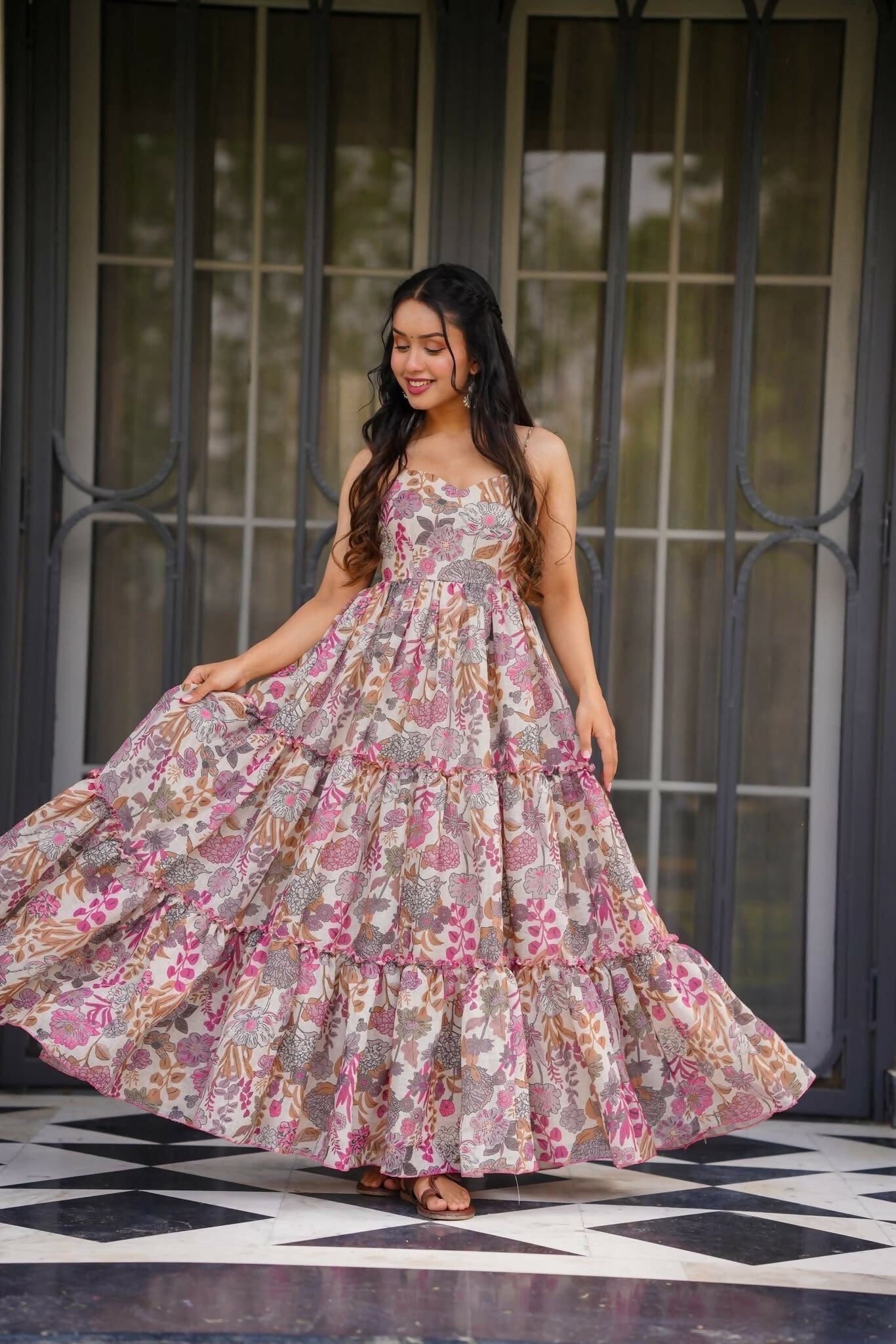 The52 Women's Gorgeous Flared Partywear Designer Poly Rayon Gown-Multi
