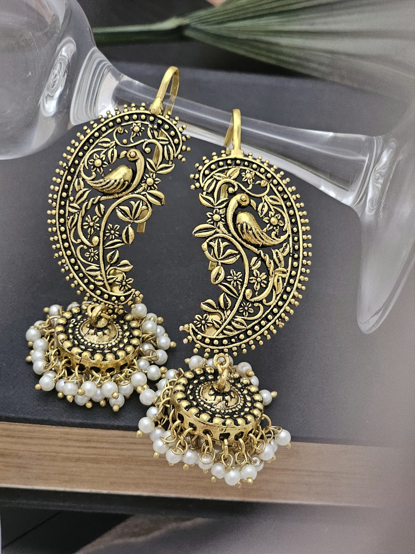 Gold-Plated Peacock Earcuff with Jhumka Dome