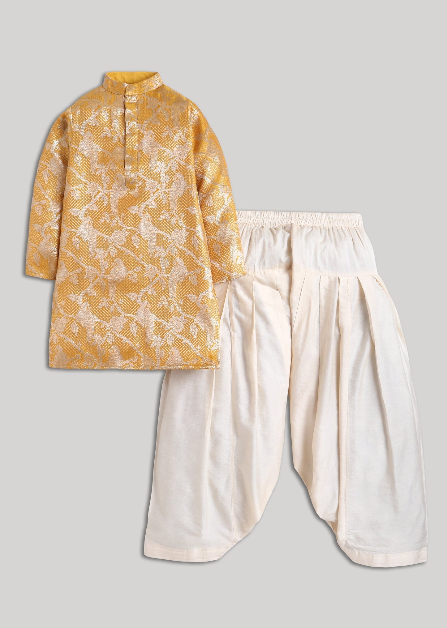 Yellow Banarasi Silk Boys Kurta Set
