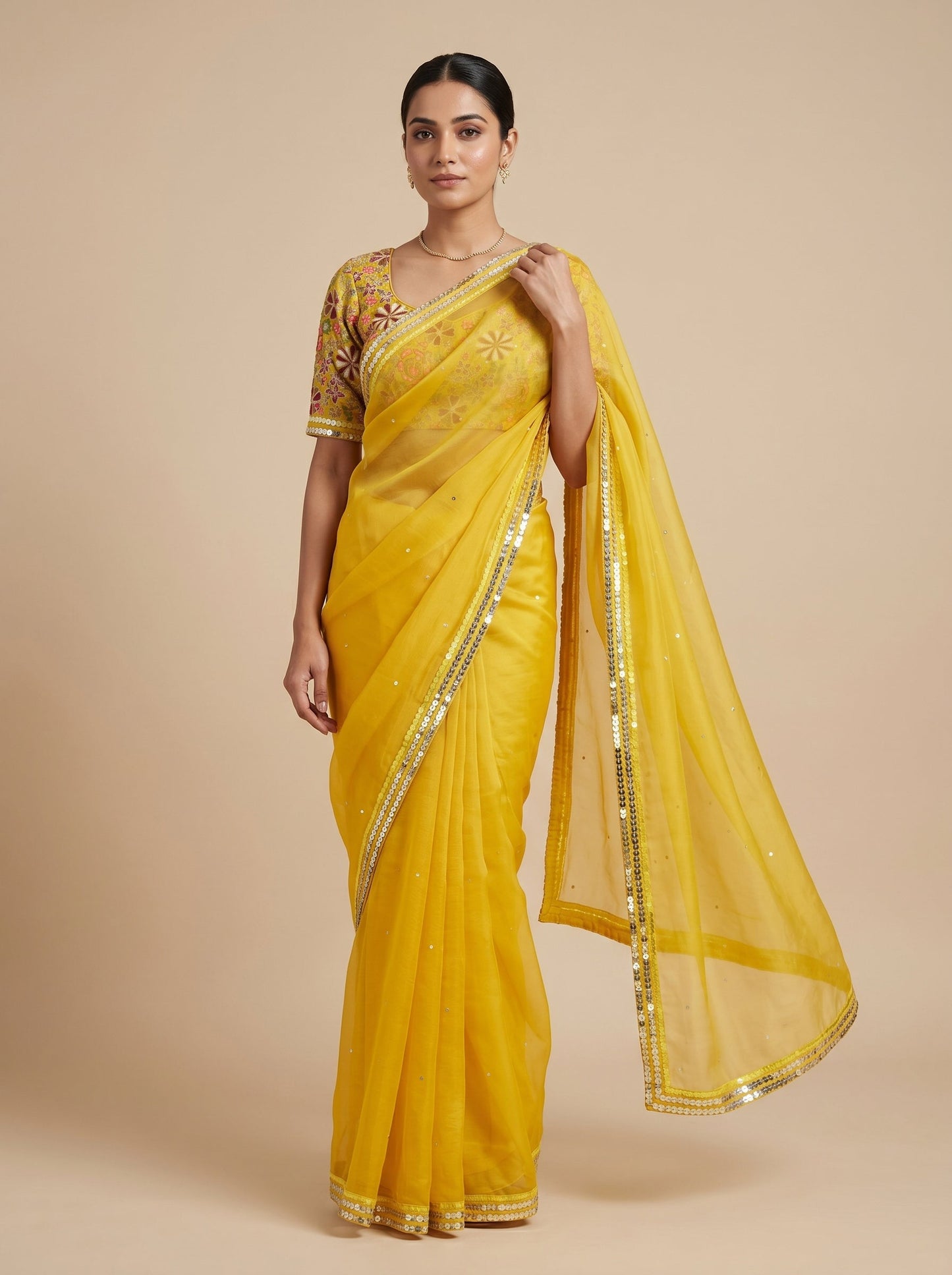 Yellow Bright Embroidered Saree