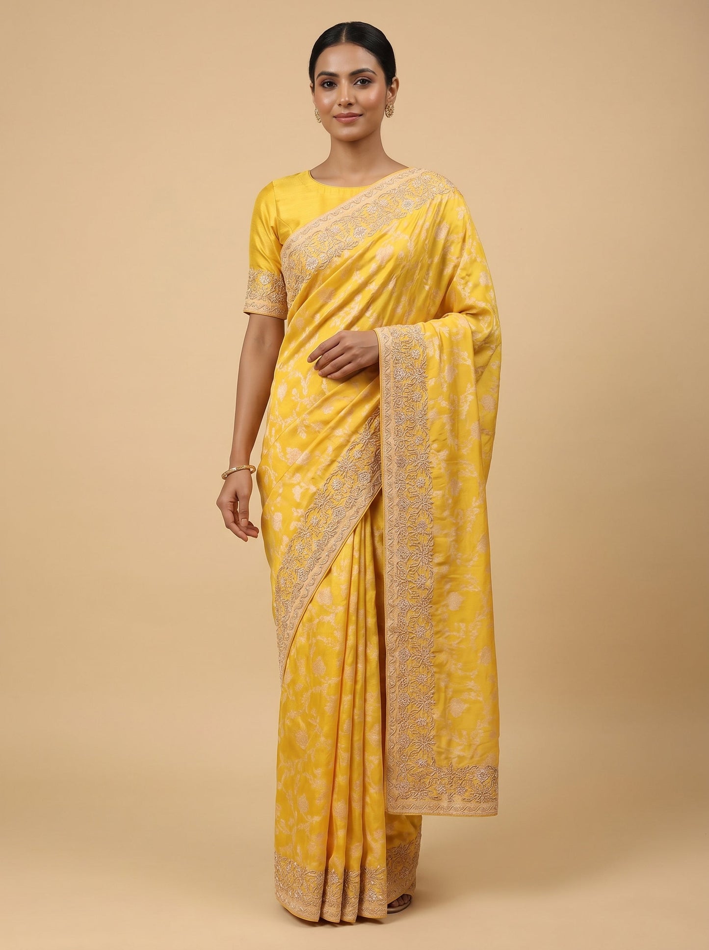 Yellow Bright Touch Embroidered Saree