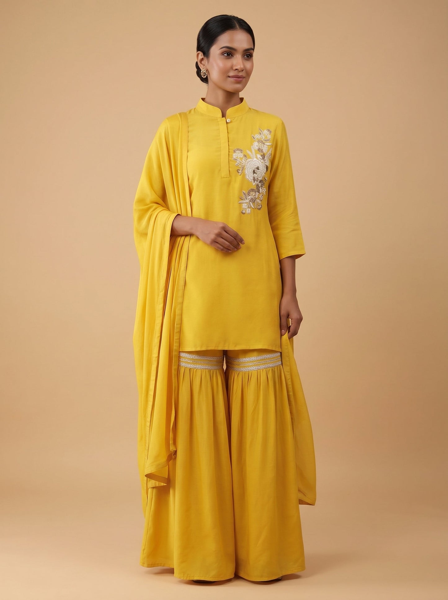 Yellow Designer Cotton Printed Dhoti Set