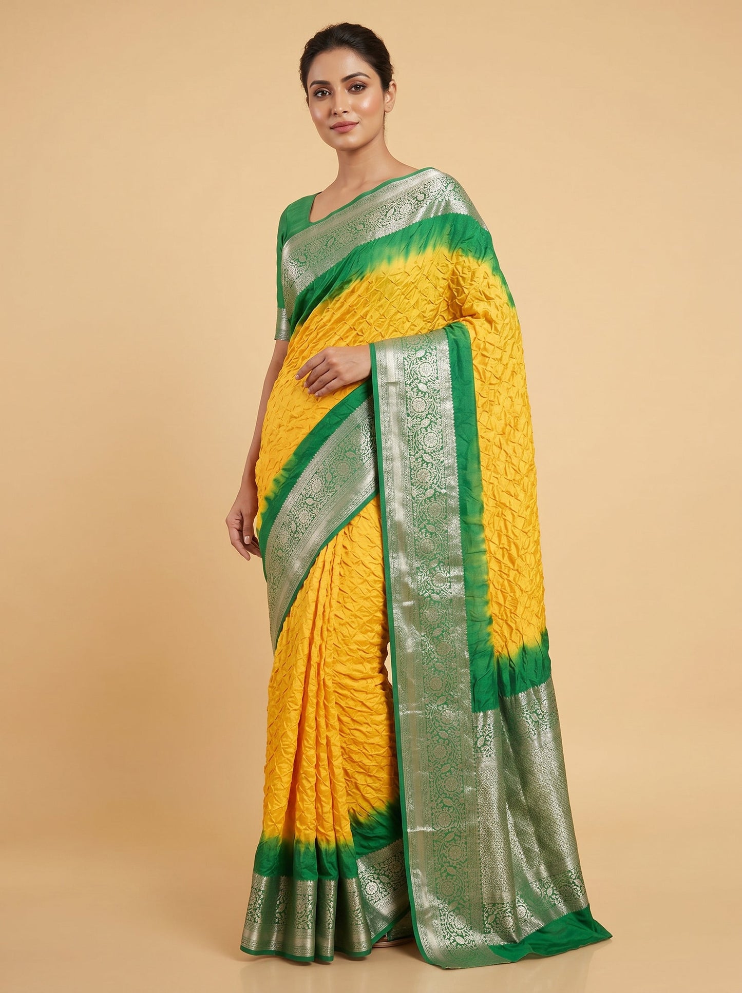 Yellow Green Zest Bandhani Saree
