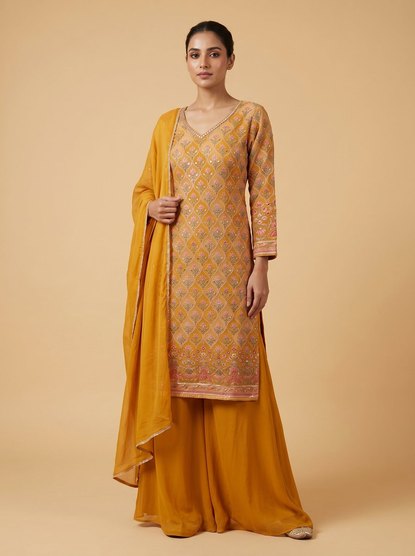 Yellow Muslin Printed Palazzo Set