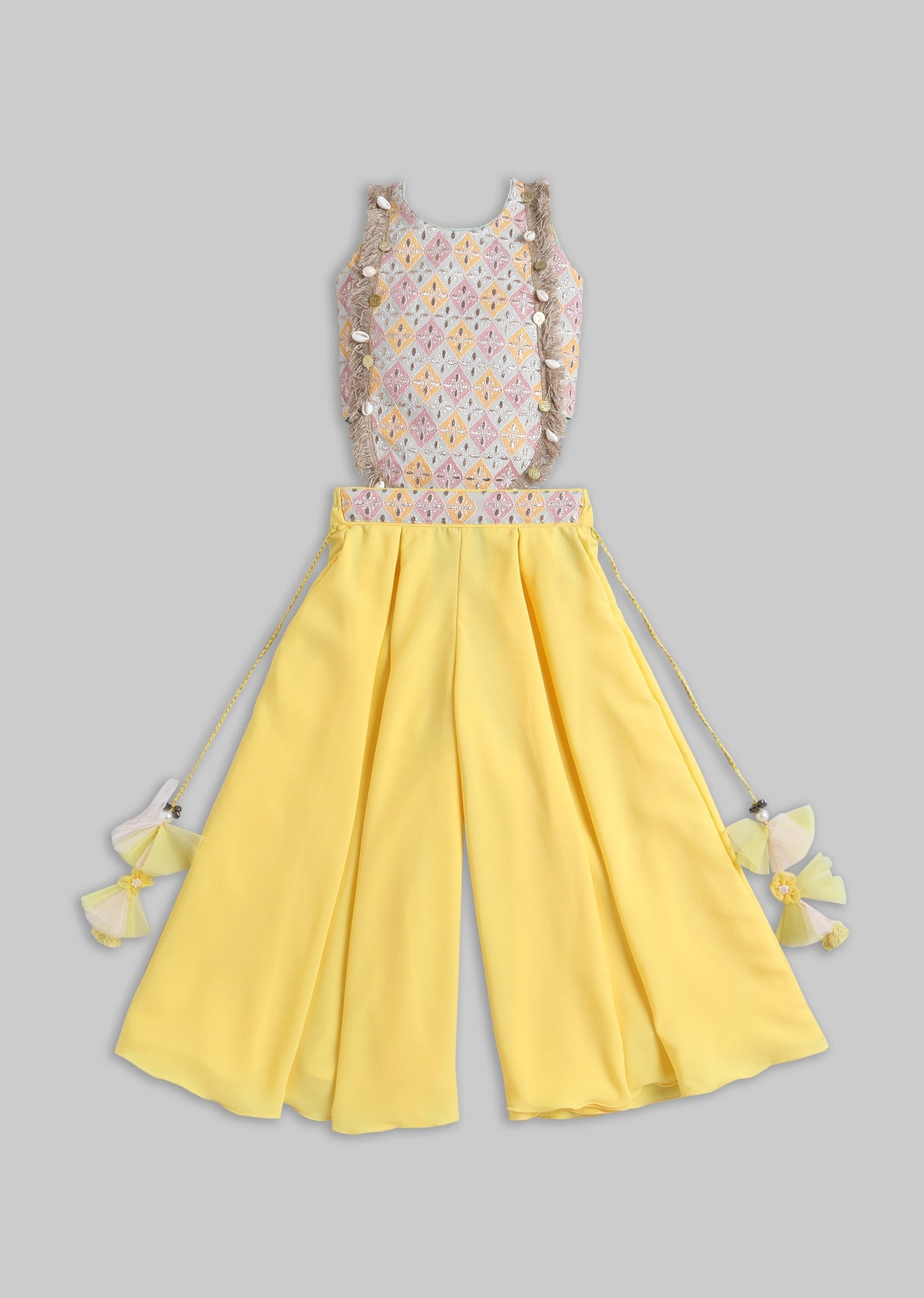 Yellow And Off White Colorblock Salwar Kameez Set