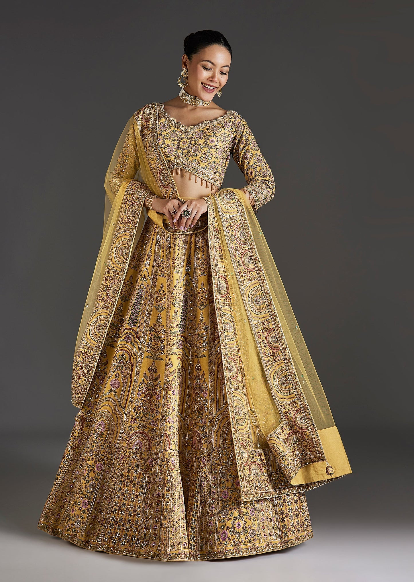 Yellow Printed Lehenga With Sequins Glow