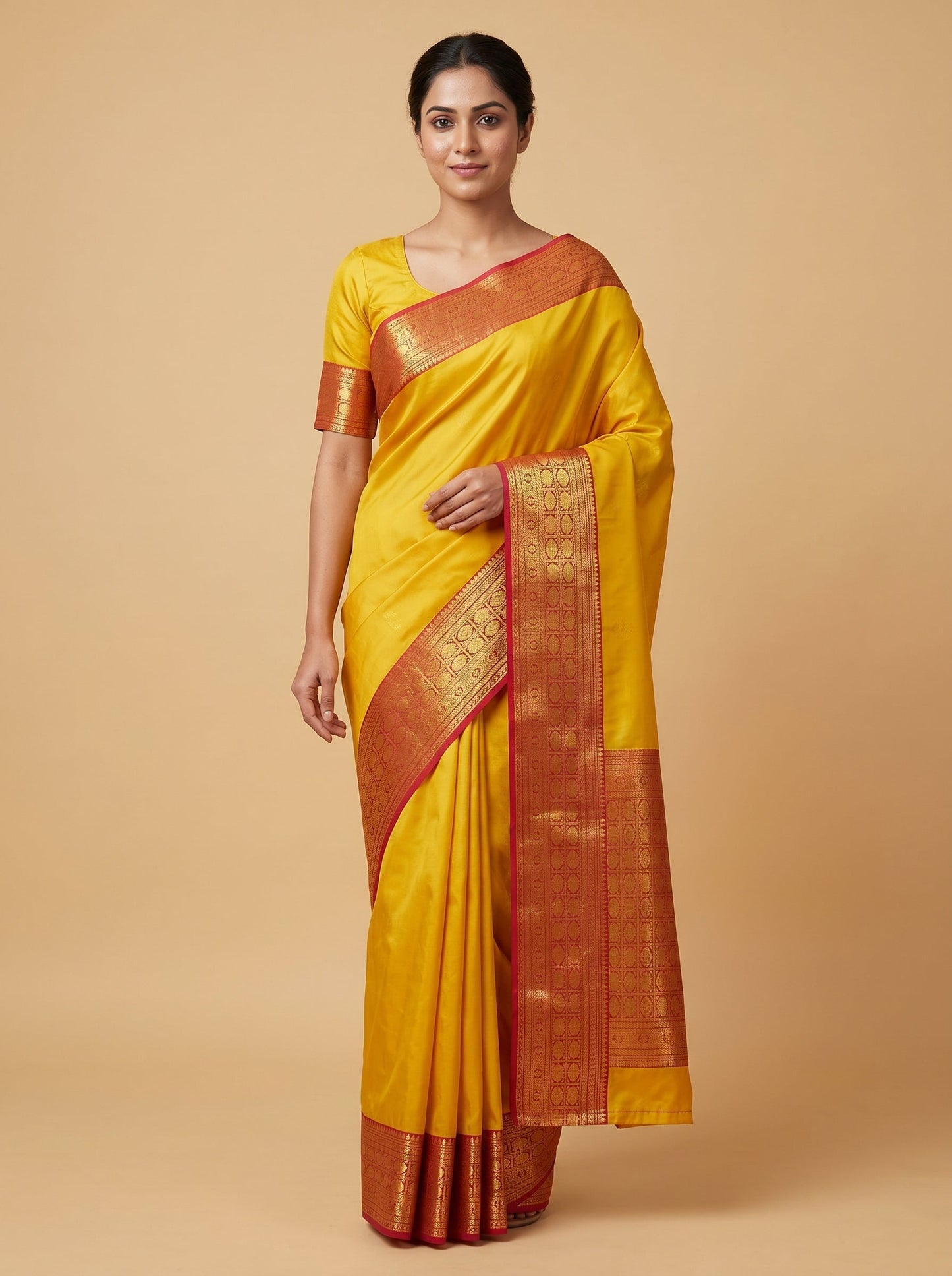 Yellow Red Fusion Handloom Saree