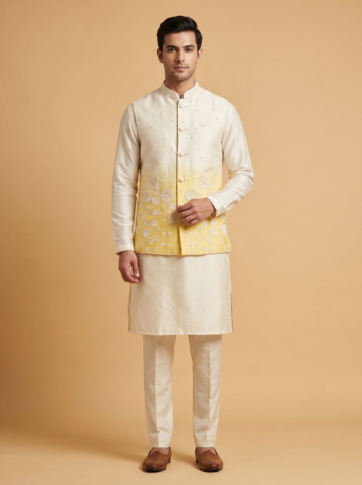 Yellow Traditional Jacket Kurta Set
