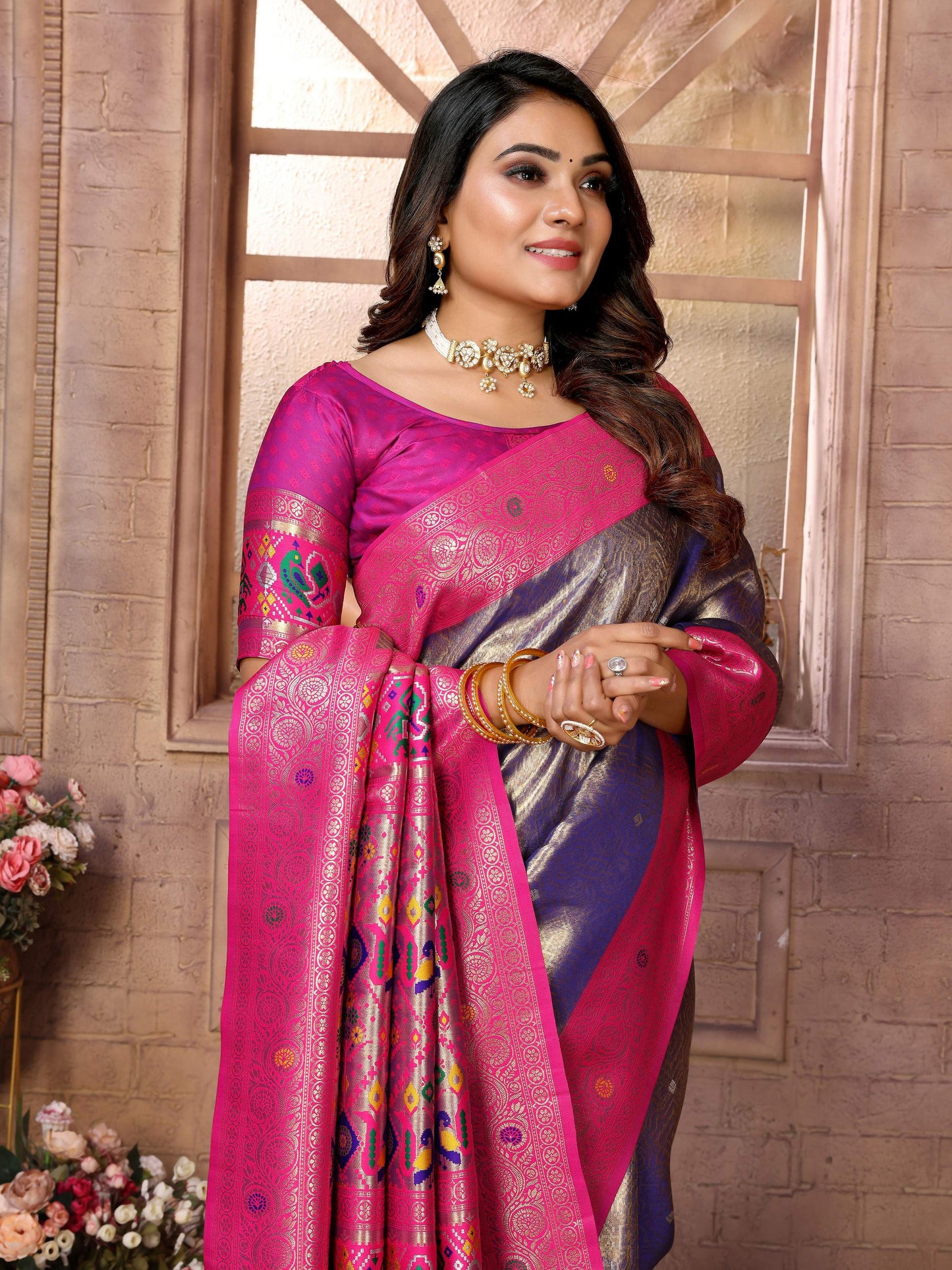 Aastha Fashion Purple Banarasi Tissue Silk Weaving Saree