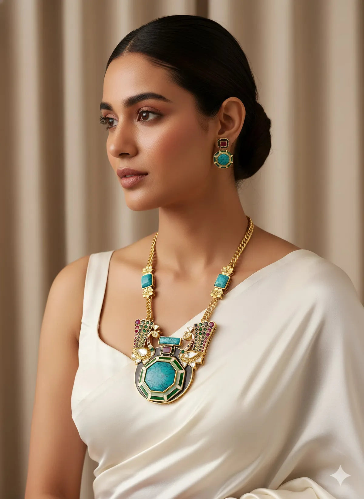 Meera Majestic Turquoise Grace Radiance Statement Necklace Set