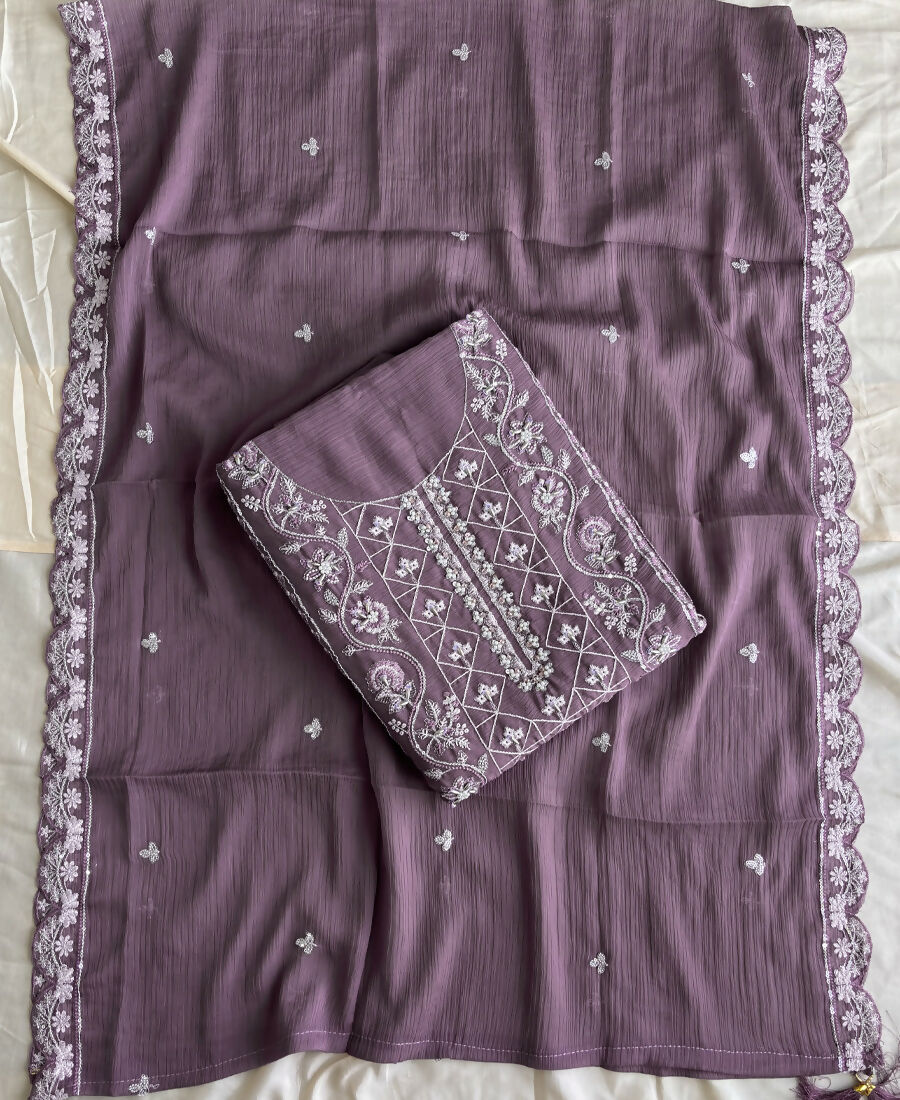 KC Lilac Pakistani Straight Suit For Women Chiffon