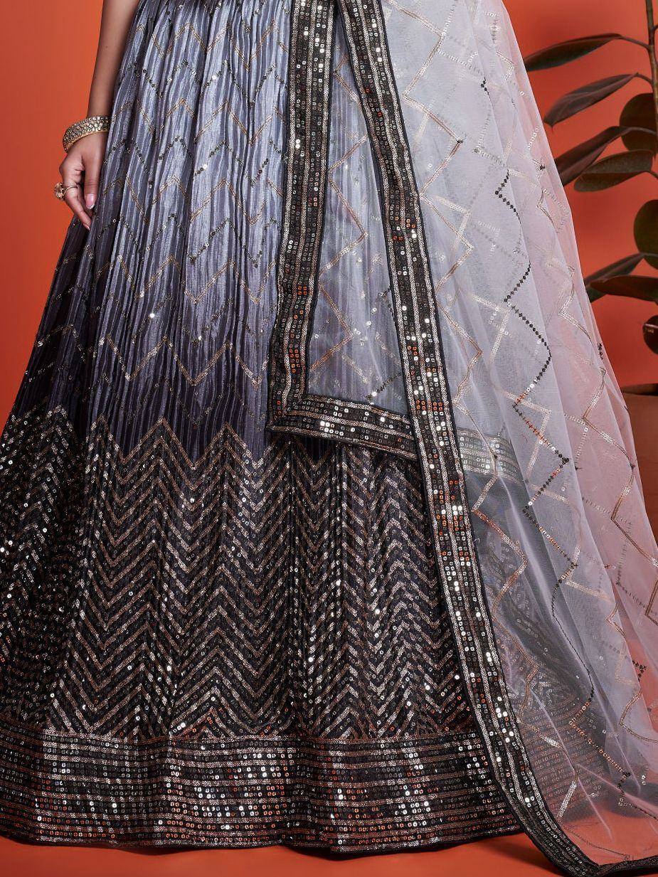 Tulsi Art Astonishing Black Sequins Chinon Reception Wear Lehenga Choli