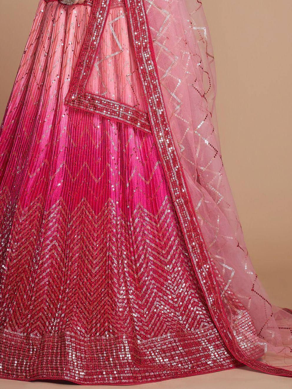Tulsi Art Gorgeous Pink Sequins Chinon Bridesmaid Lehenga Choli With Dupatta
