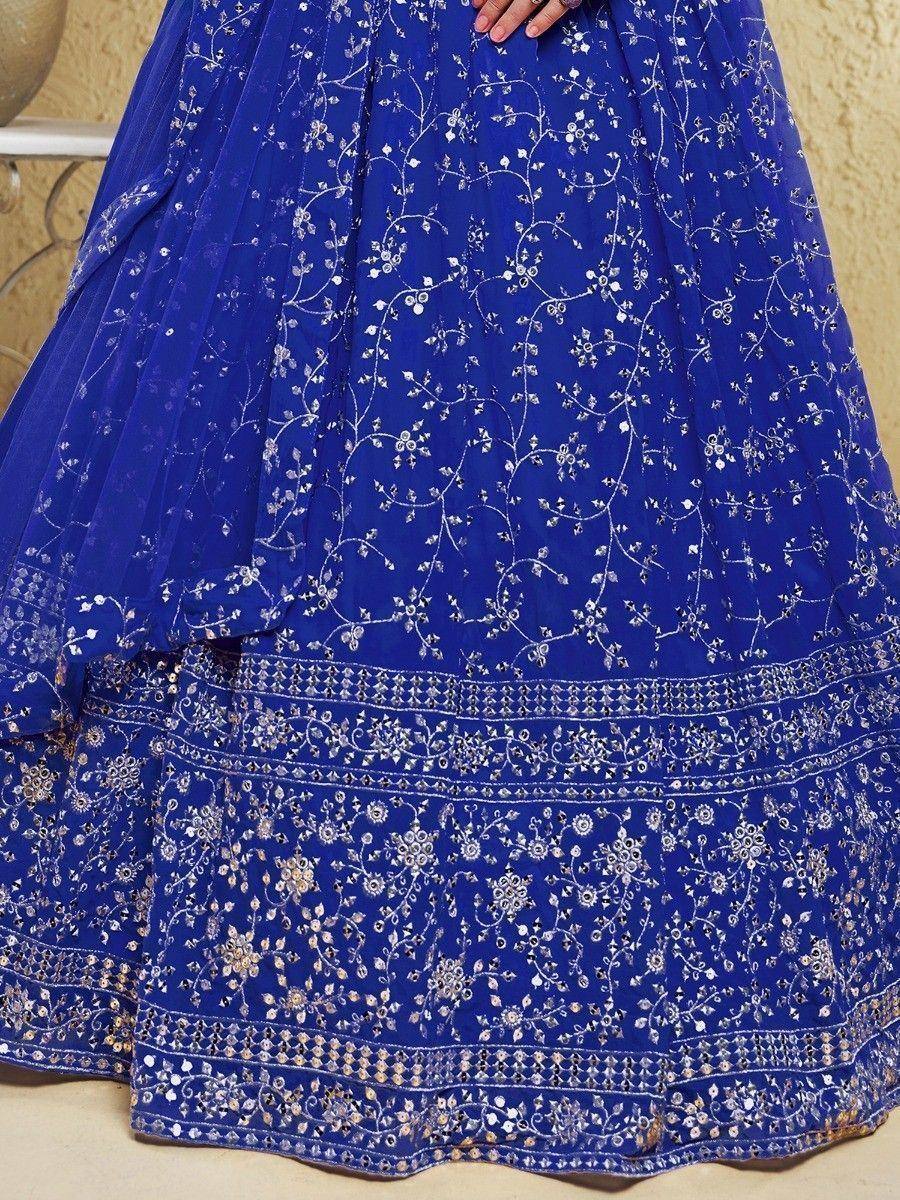 Tulsi Art Wonderful Blue Embroidered Georgette Designer Lehenga Choli