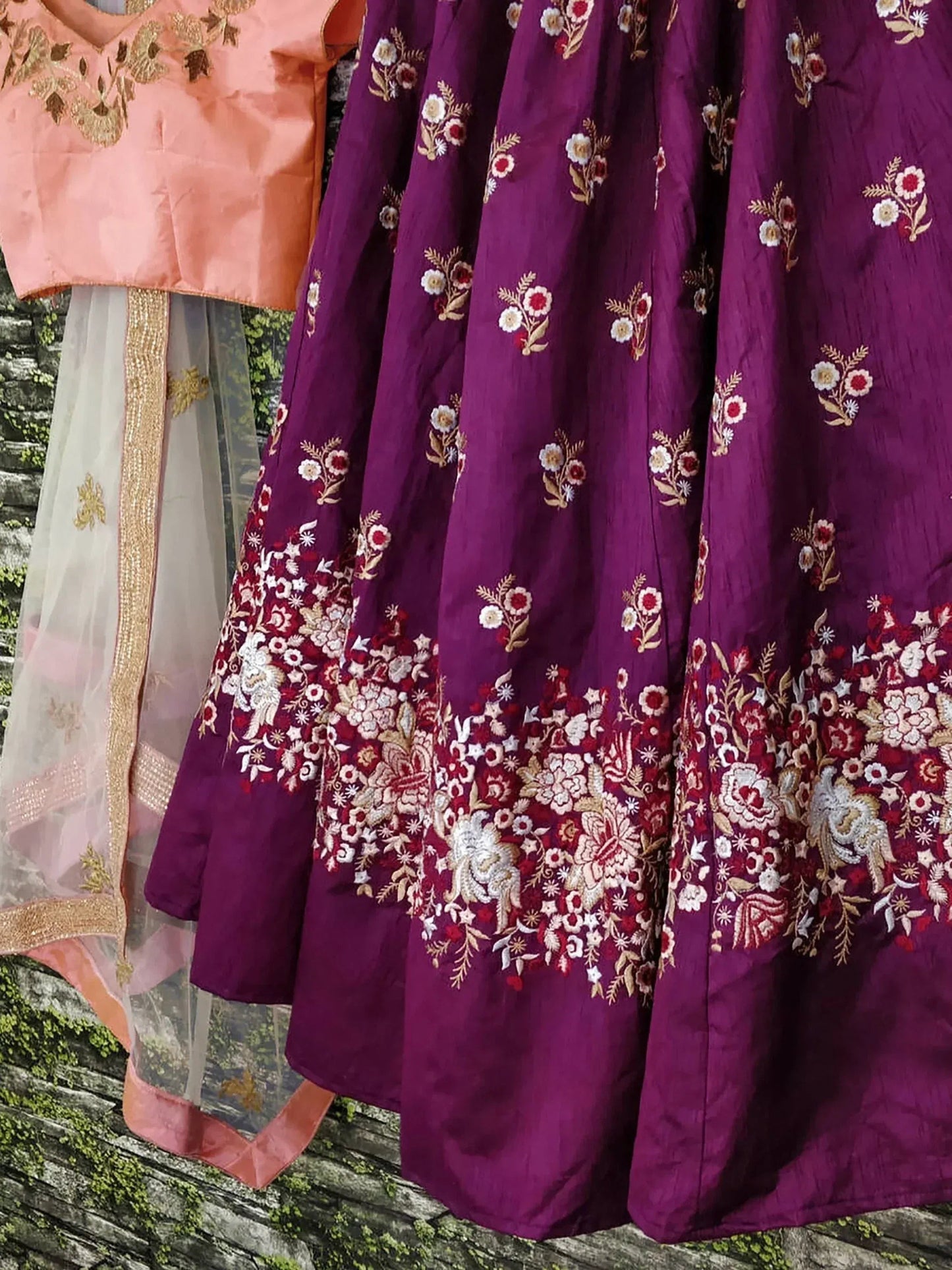 Tulsi Art Purple Dori Embroidered Silk Bridal Wedding Lehenga Choli