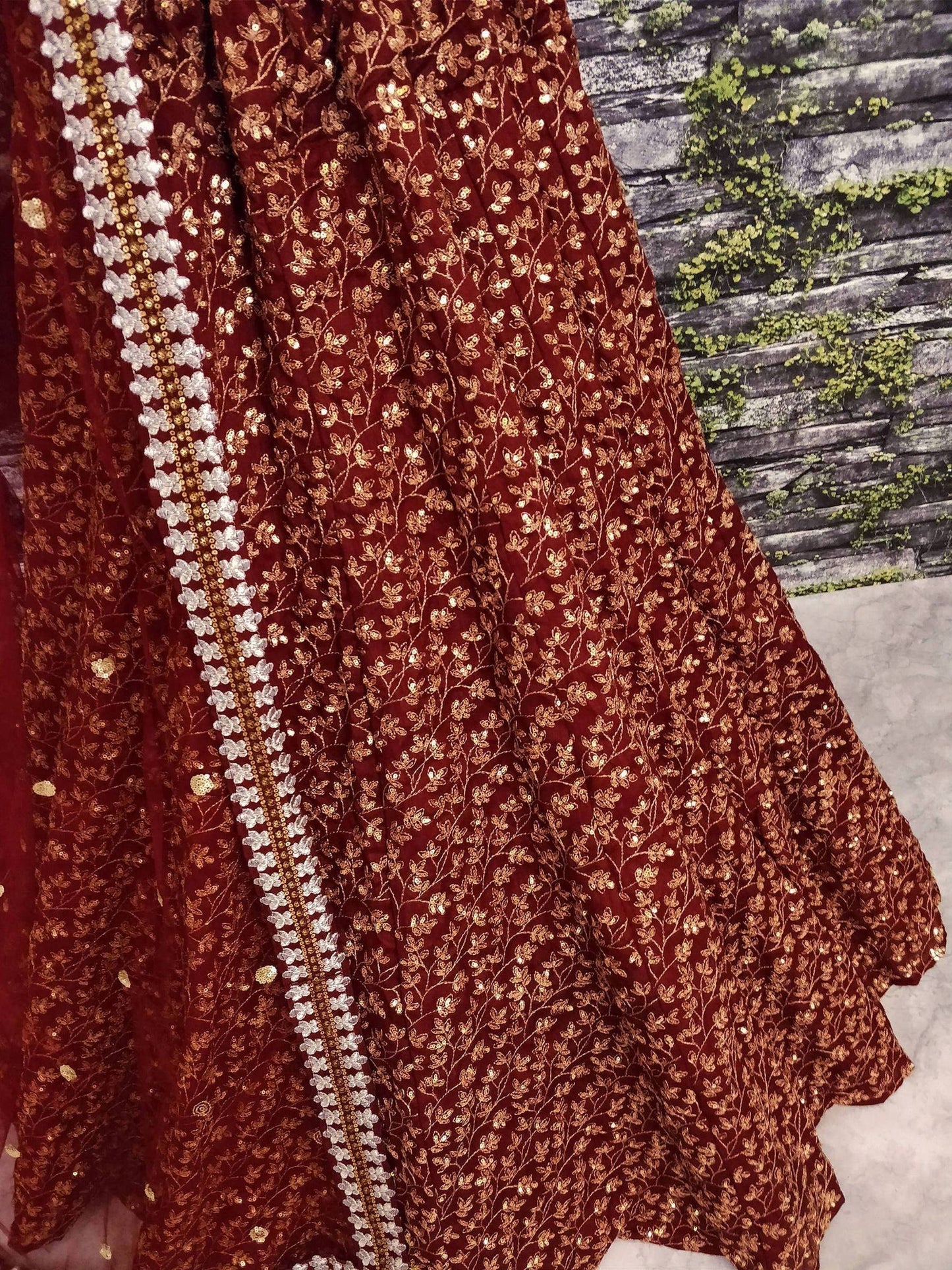 Tulsi Art Maroon Zari Embroidered Silk Bridal Lehenga Choli