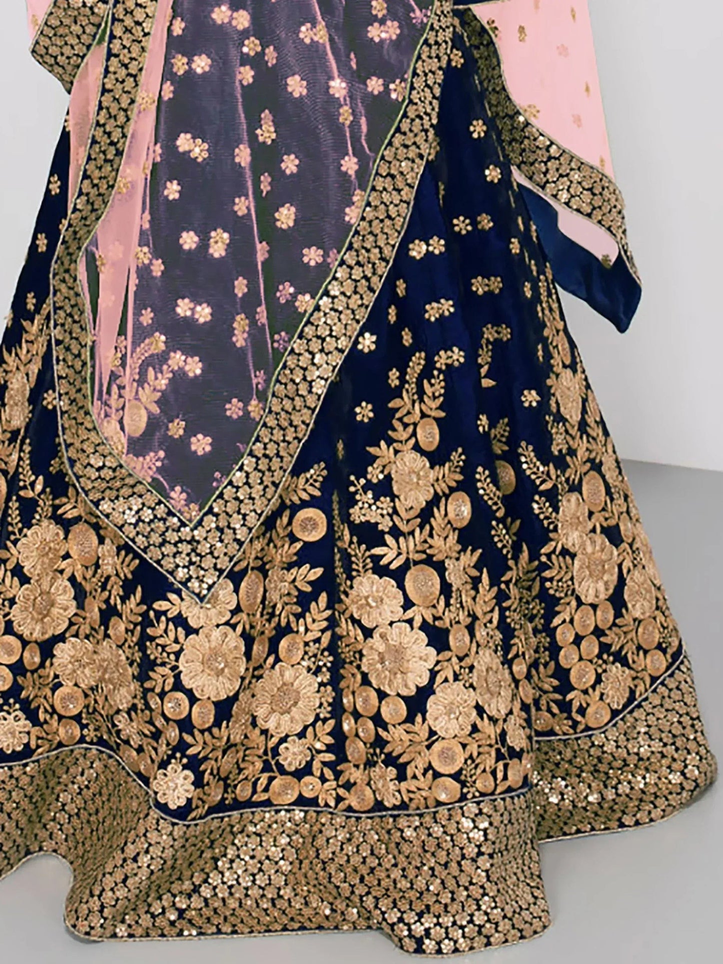 Tulsi Art Blue Embroidered Velvet Wedding Lehenga Choli With Dupatta