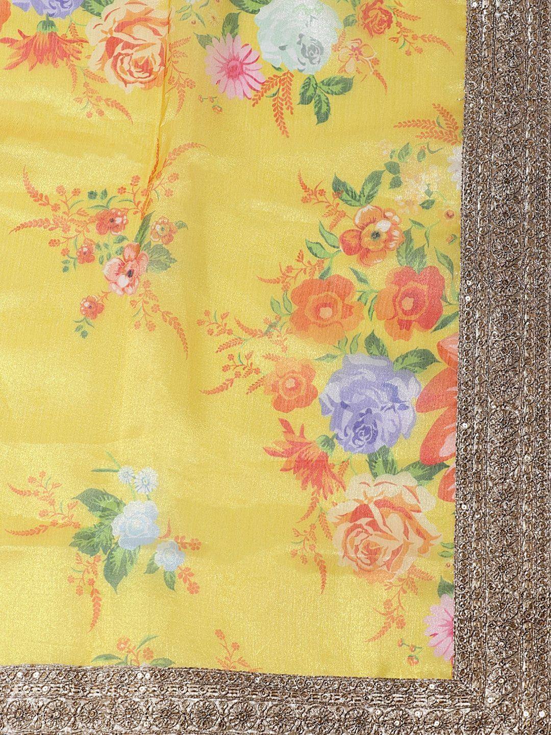 Tulsi Art Green-Yellow Floral Digital Printed Organza Bridal Lehenga Choli