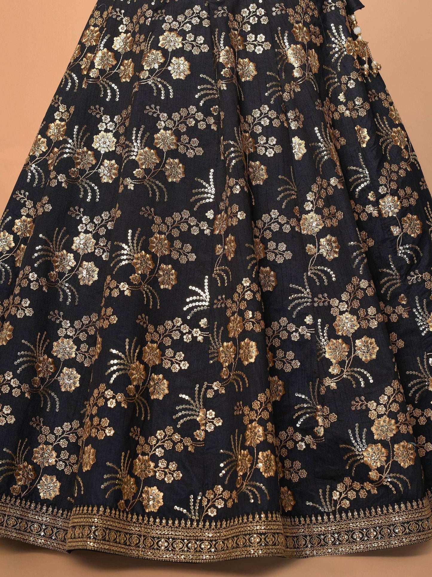 Tulsi Art Black Embroidery Thai Silk Bridal Lehenga Choli