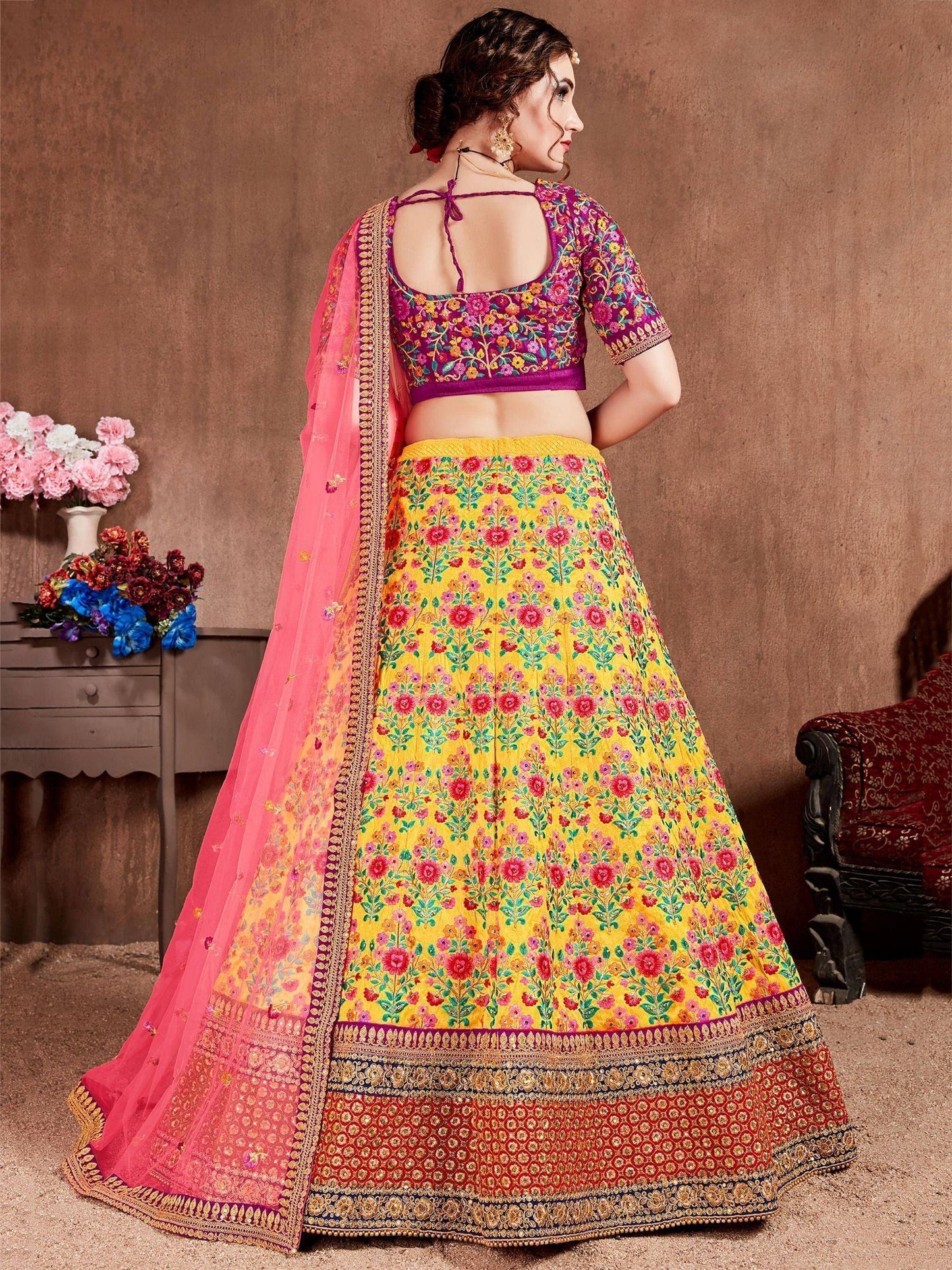 Tulsi Art Yellow Heavy Embroidered Silk Wedding Lehenga Choli