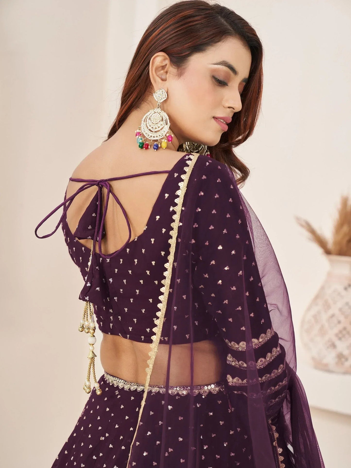 Tulsi Art Charming Purple Sequin Georgette Reception Wear Lehenga Choli