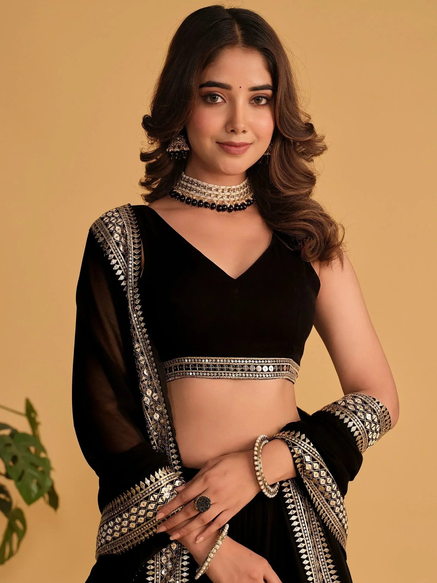 Tulsi Art Beautiful Black Zari Embroidered Georgette Lehenga Choli With Dupatta