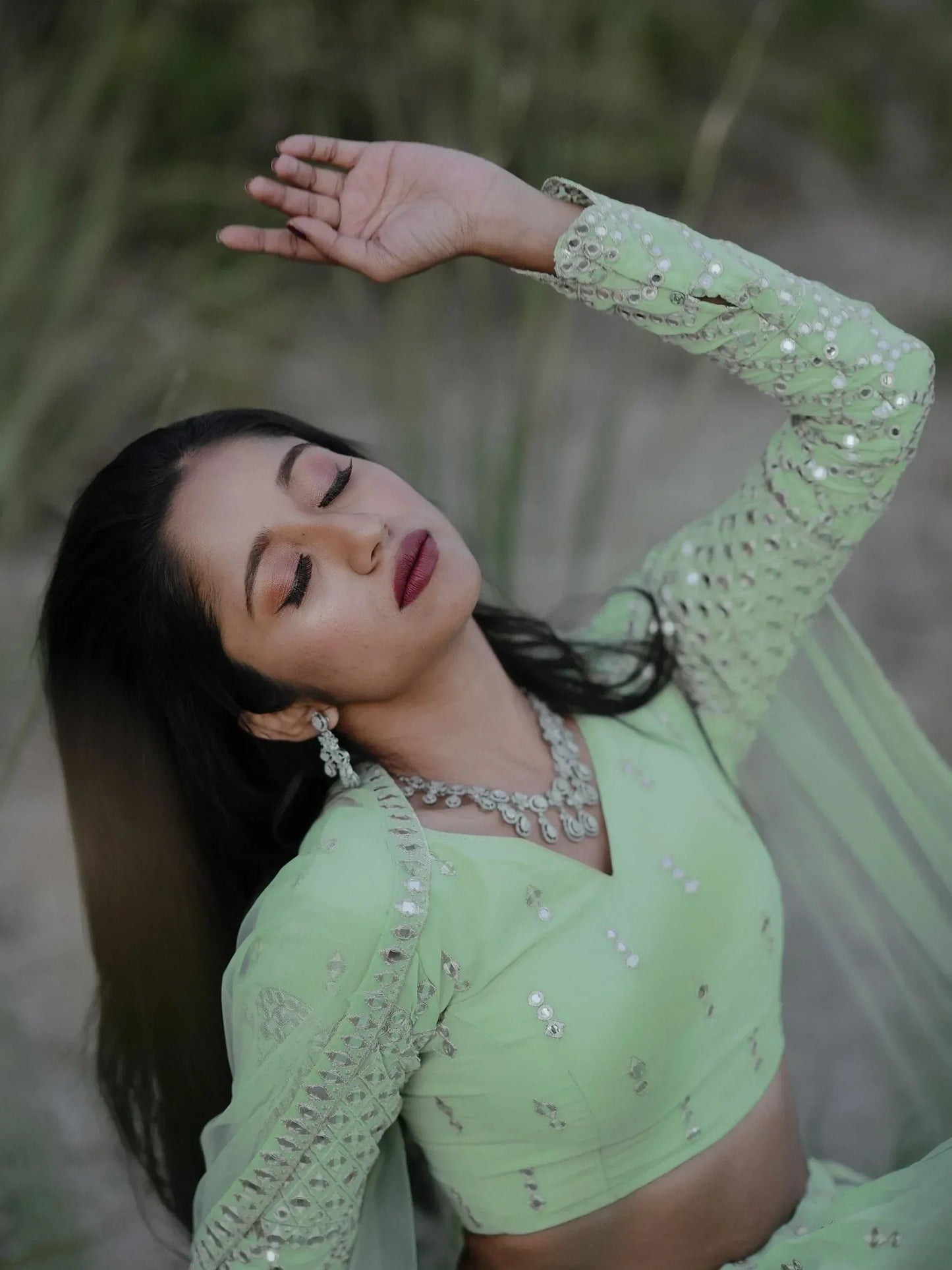 Tulsi Art Adorable Pastel Green Sequins Georgette Reception Wear Lehenga Choli