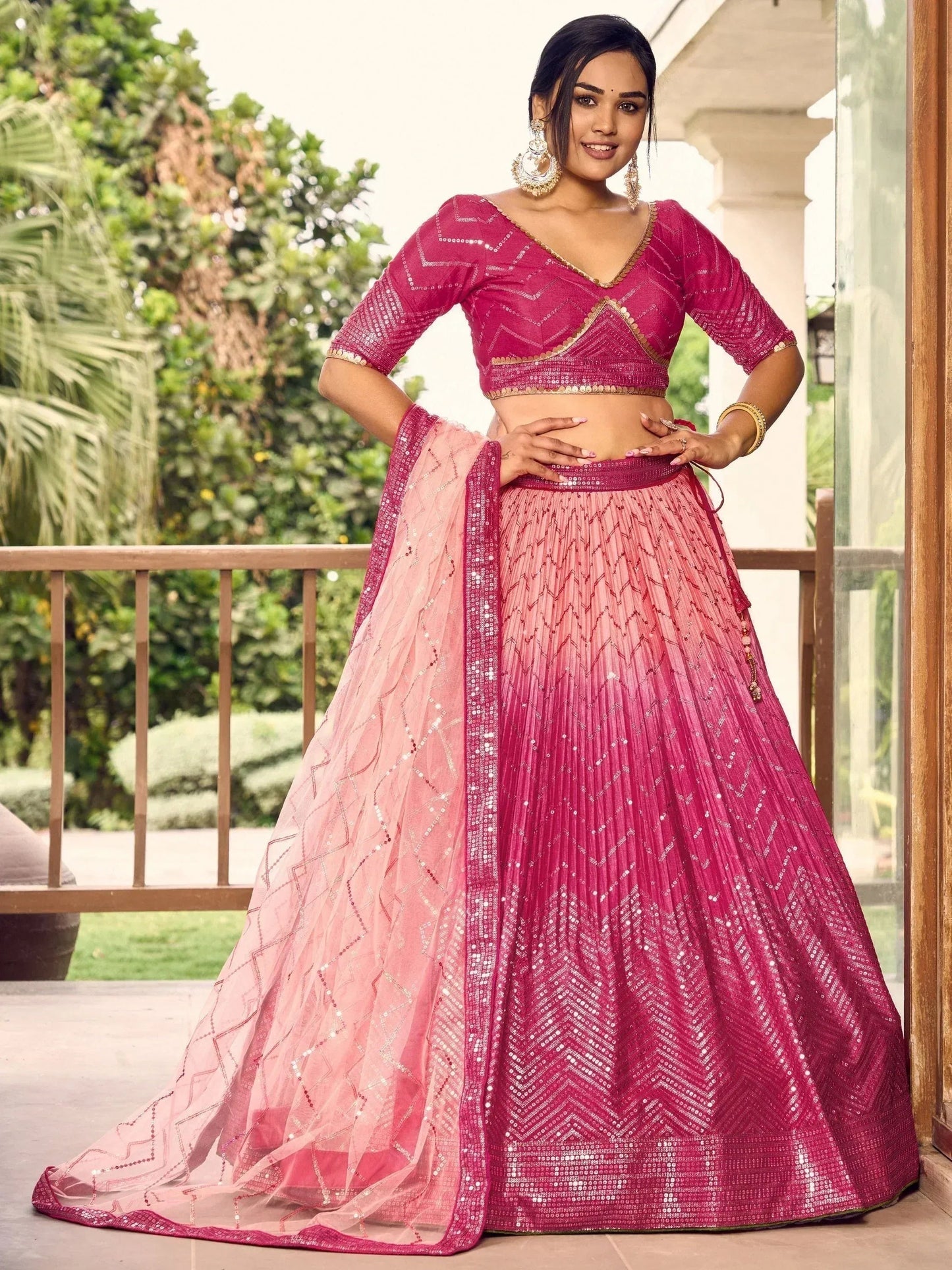 Tulsi Art Marvelous Pink Sequins Chinon Wedding Lehenga Choli With Dupatta