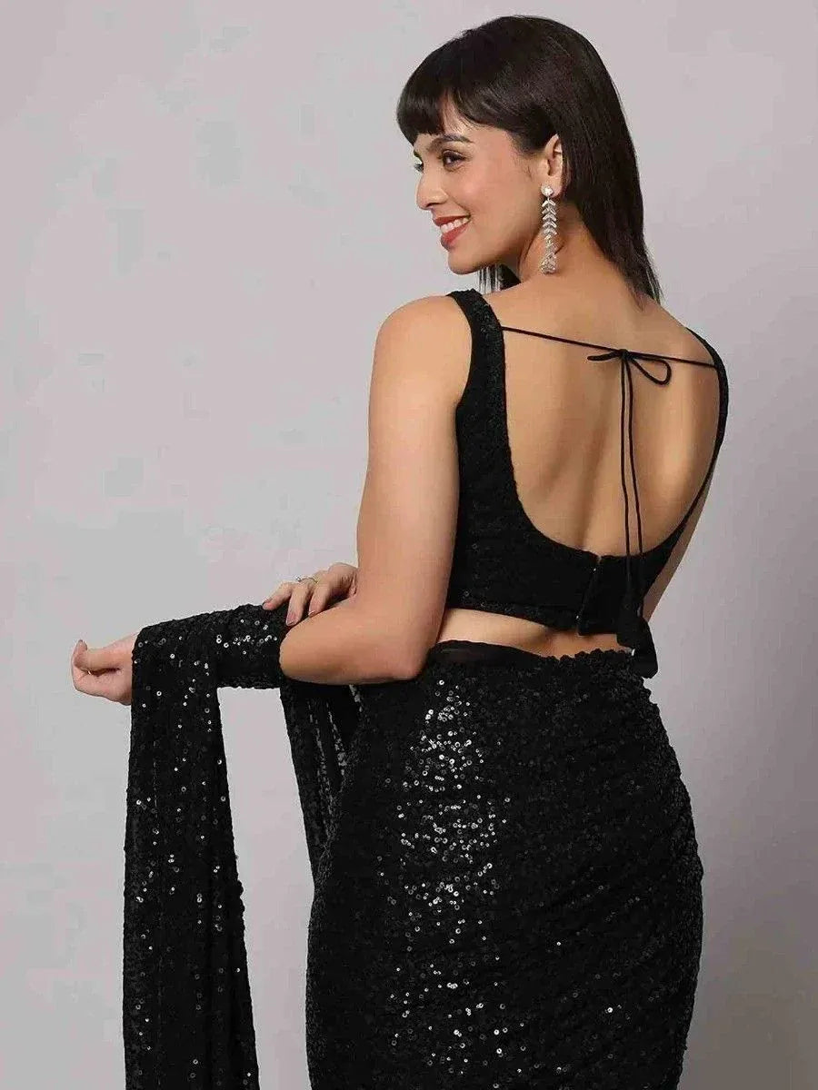 Tulsi Art Charming Black Sequins Georgette Reception Wear Saree With Blouse