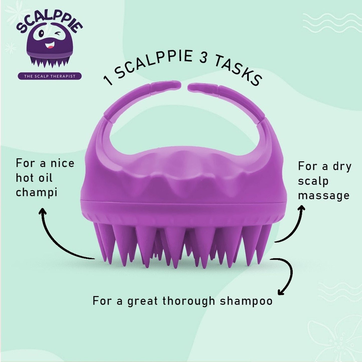 Scalppie Silicon Hair Scalp Massager & Shampoo Brush Scrub For Hair Growth & Anti Dandruff - Purple