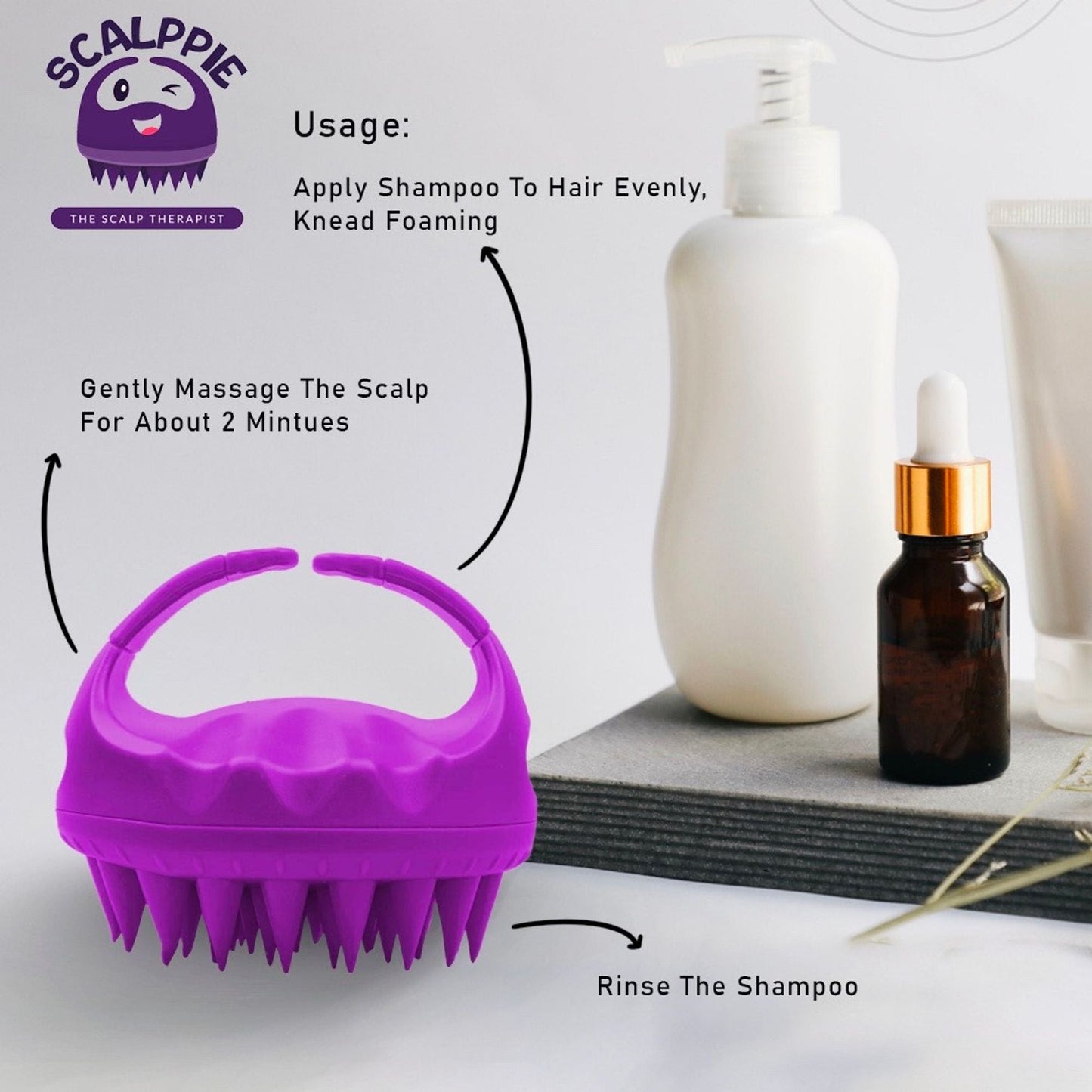 Scalppie Silicon Hair Scalp Massager & Shampoo Brush Scrub For Hair Growth & Anti Dandruff - Purple