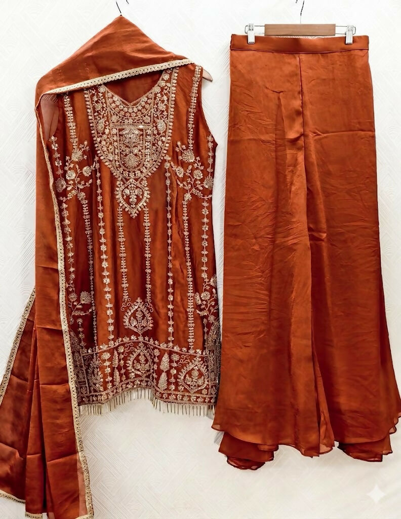 Teeya Creation Womens New Trendy Stylish Heavy Embroiedery With Beads Work Orange Kurta Set
