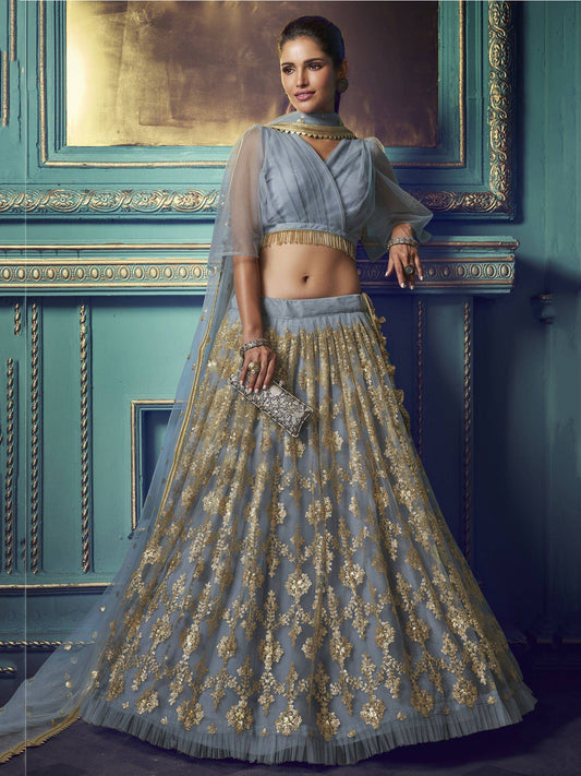 Tulsi Art Grey Sequins Soft Net Party Wear Lehenga Choli