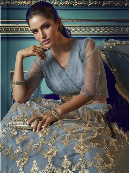 Tulsi Art Grey Sequins Soft Net Party Wear Lehenga Choli