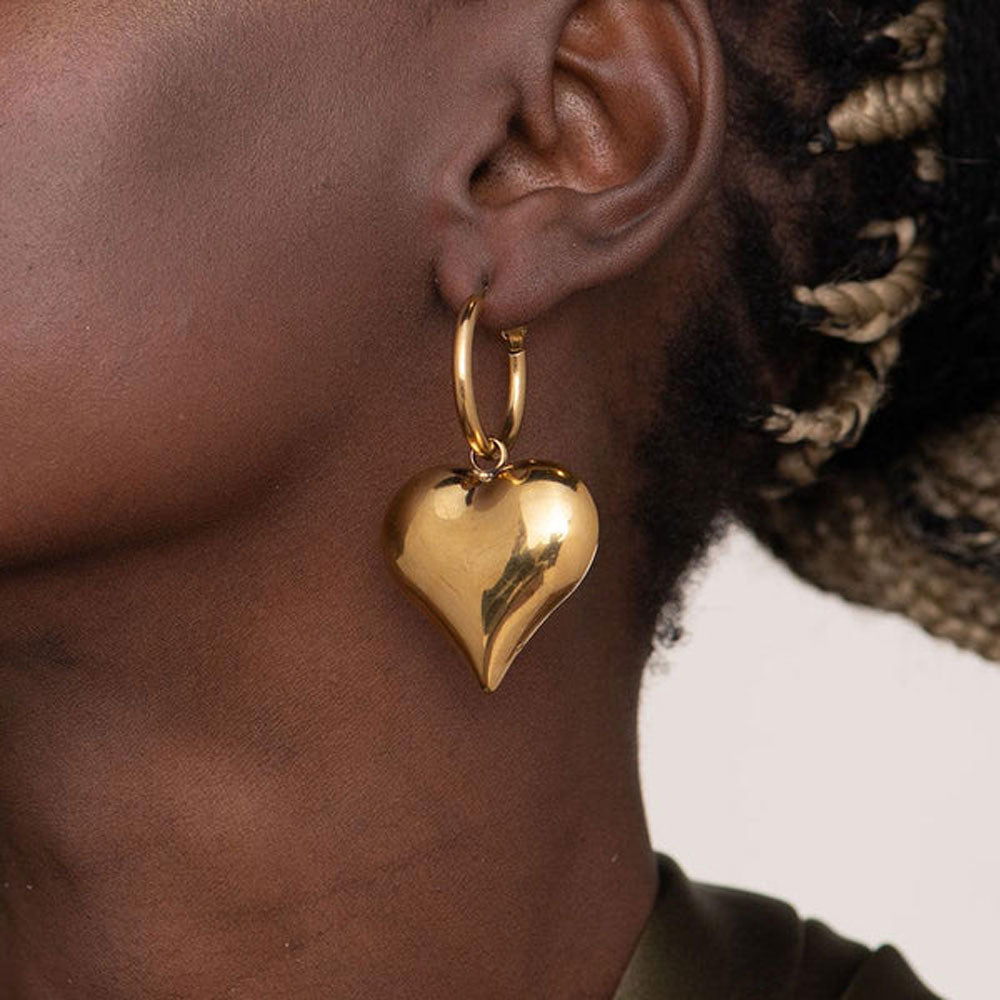 Chunky Heart Hoop Drop Earrings