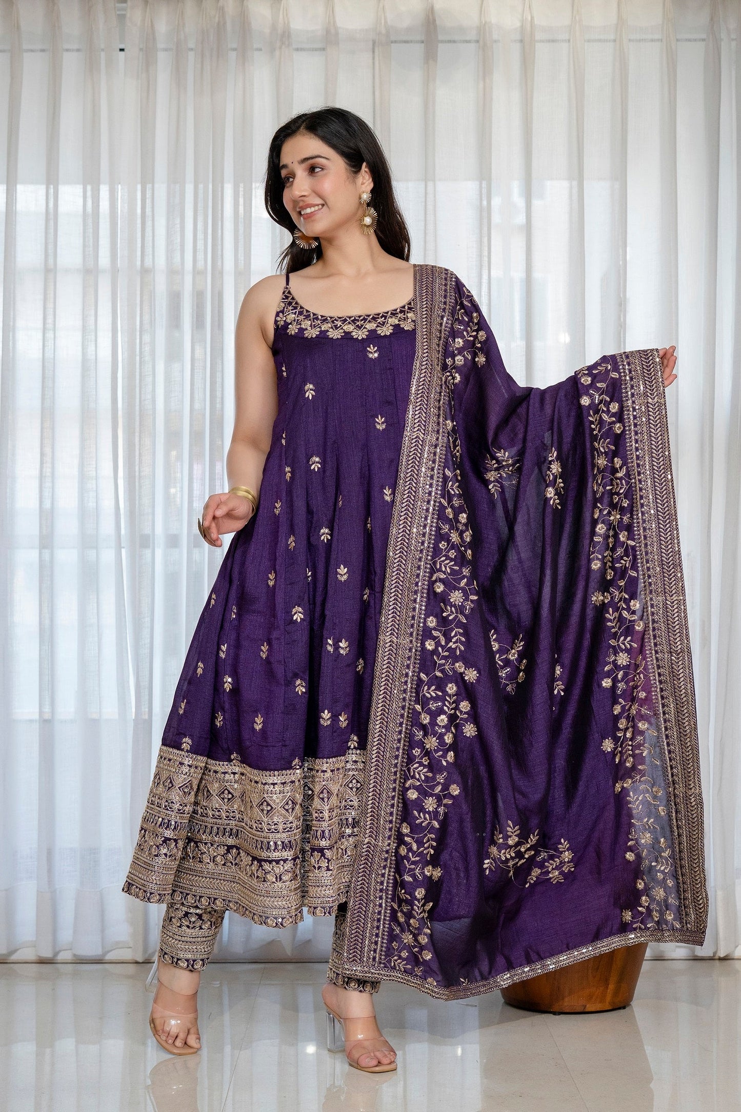 Yash Enterprise Purple Vichitra Silk Party Wear Embroidery Suit Set