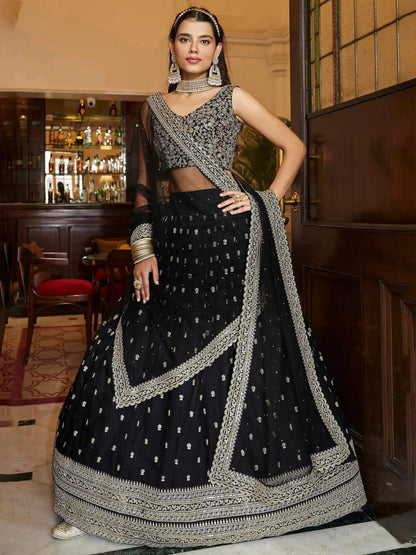 Tulsi Art Dazzling Black Sequin Embroidered Net Lehenga Choli