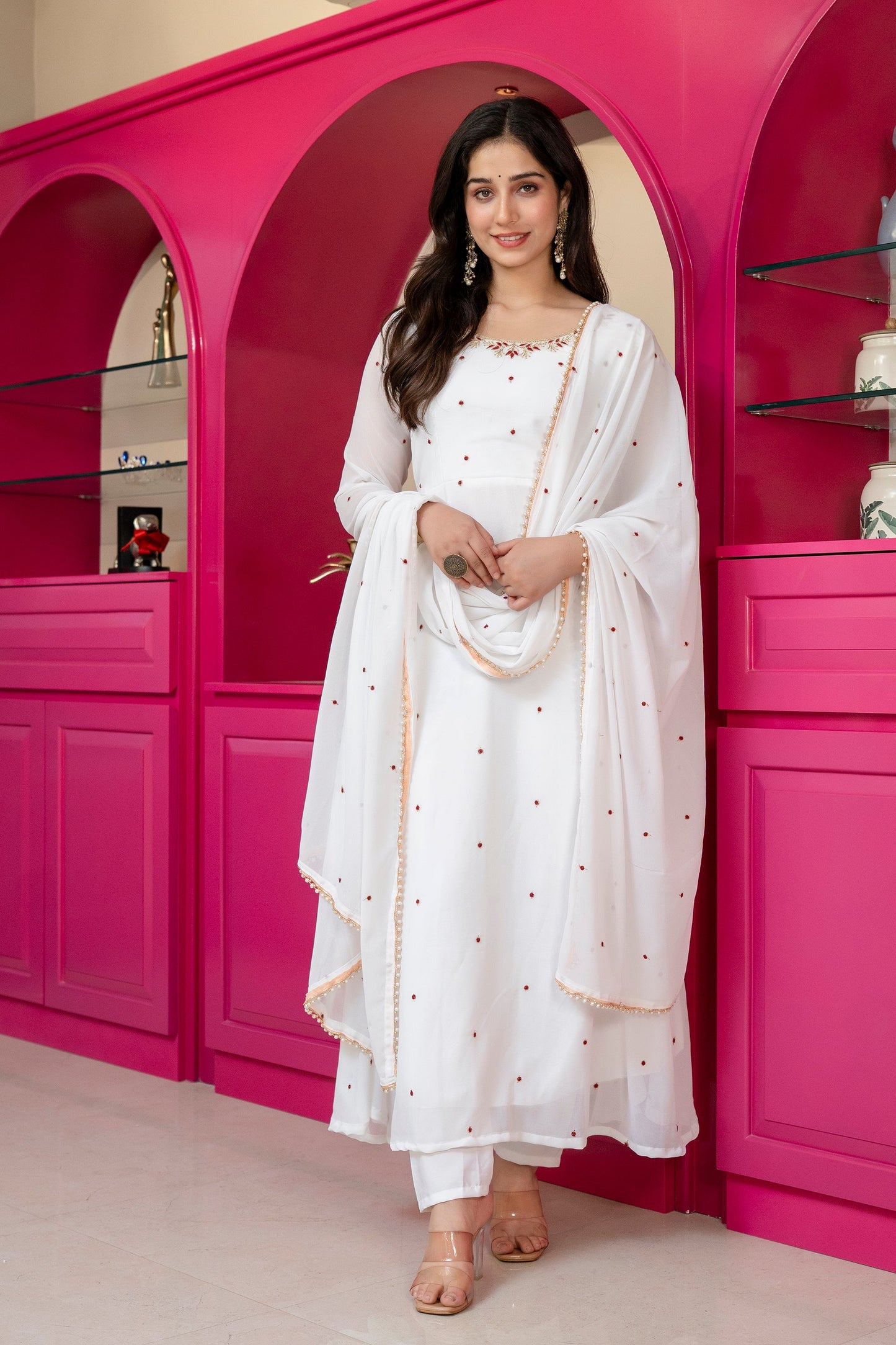 Yash Enterprise White Georgette Party Wear Embroidery Suit Set