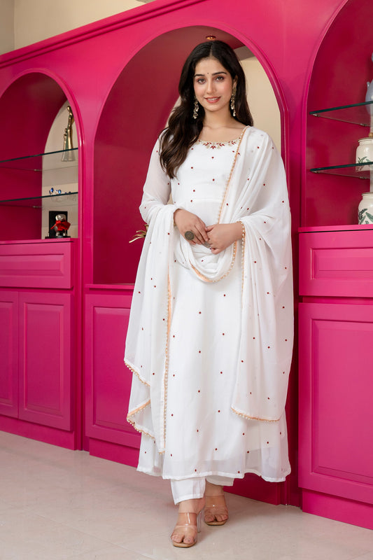 Yash Enterprise White Georgette Party Wear Embroidery Suit Set
