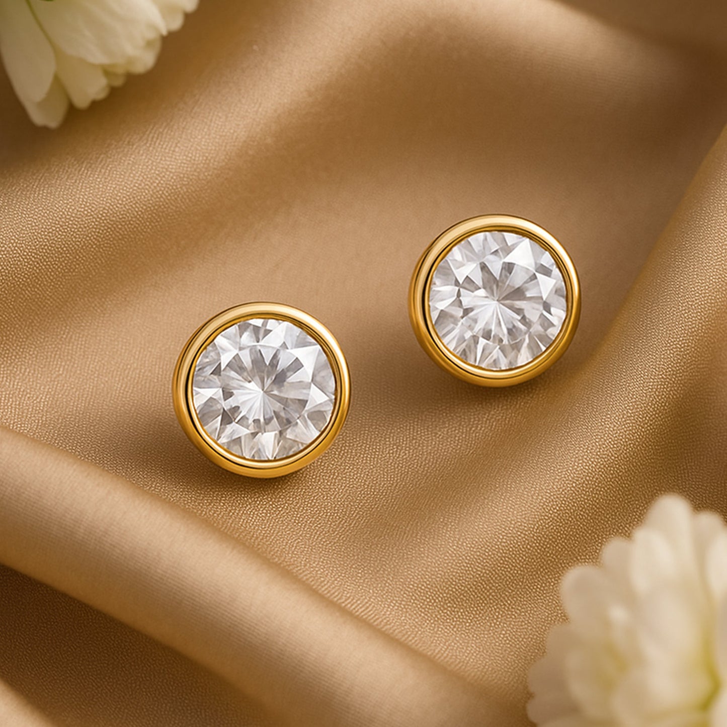 Estele 24Kt Gold Plated Round Ear Studs AD Stone Dialy Wear Stud Earrings