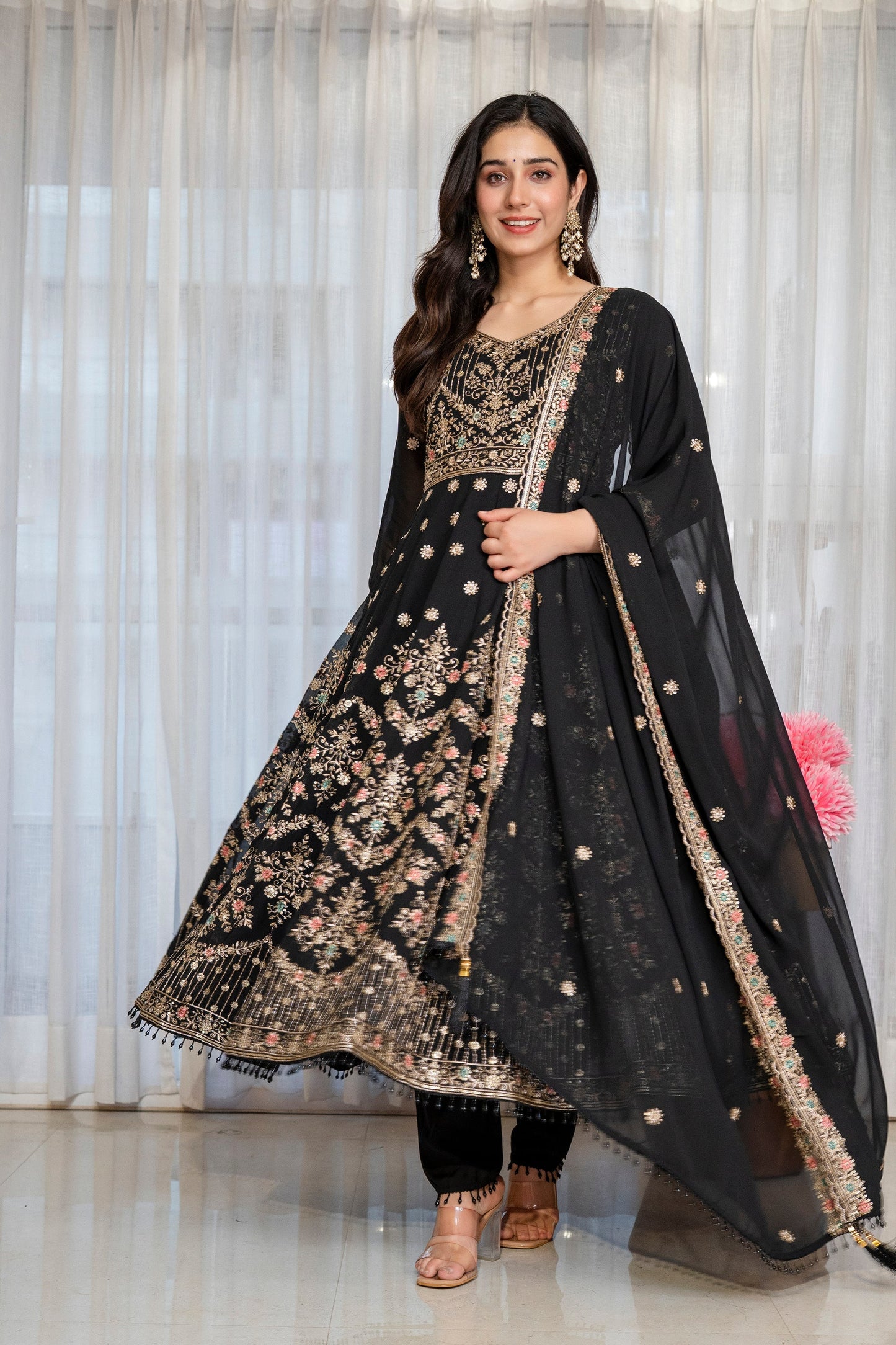 Yash Enterprise Black Georgette Party Wear Anarkali Suit Set