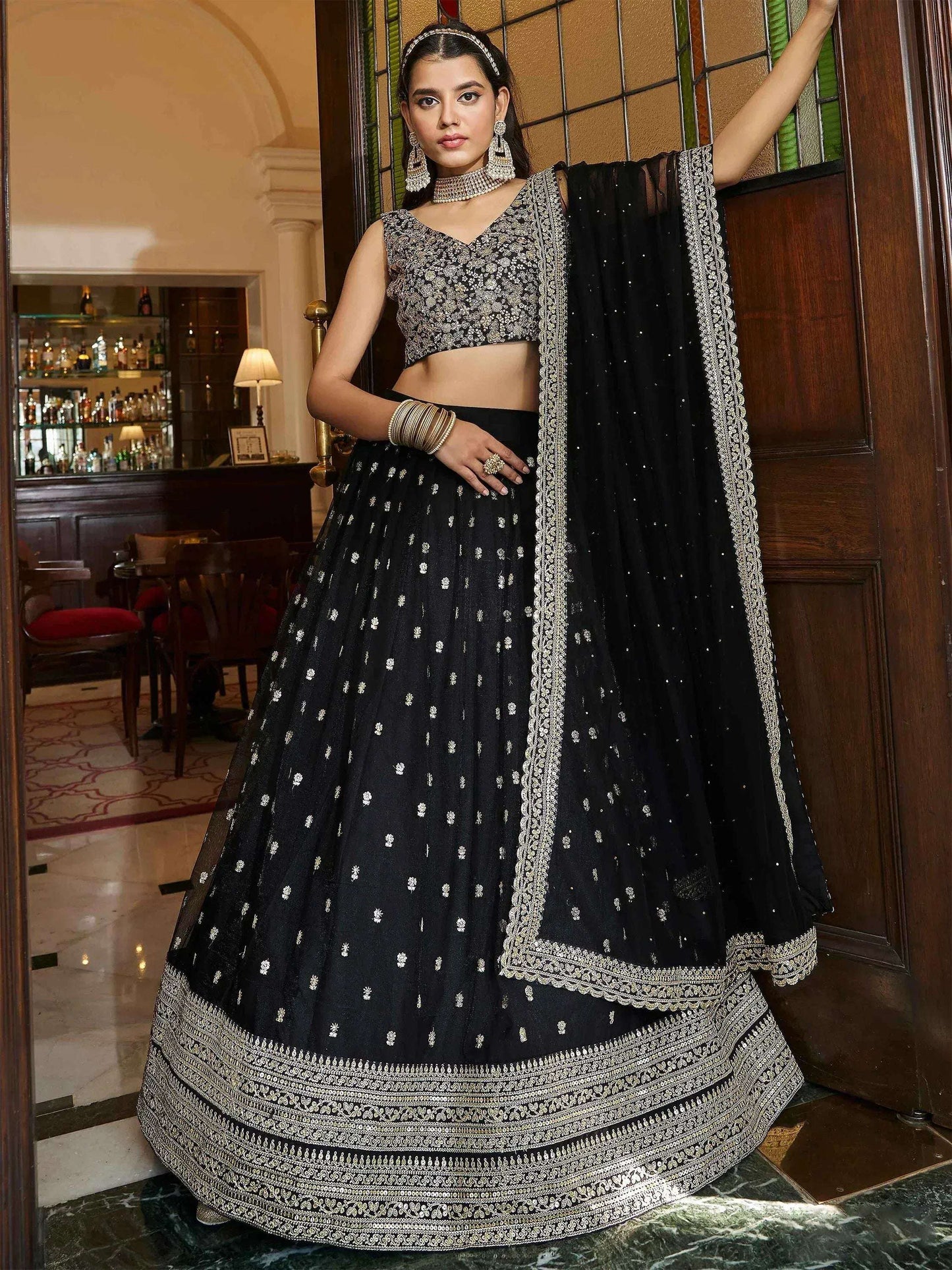Tulsi Art Dazzling Black Sequin Embroidered Net Lehenga Choli