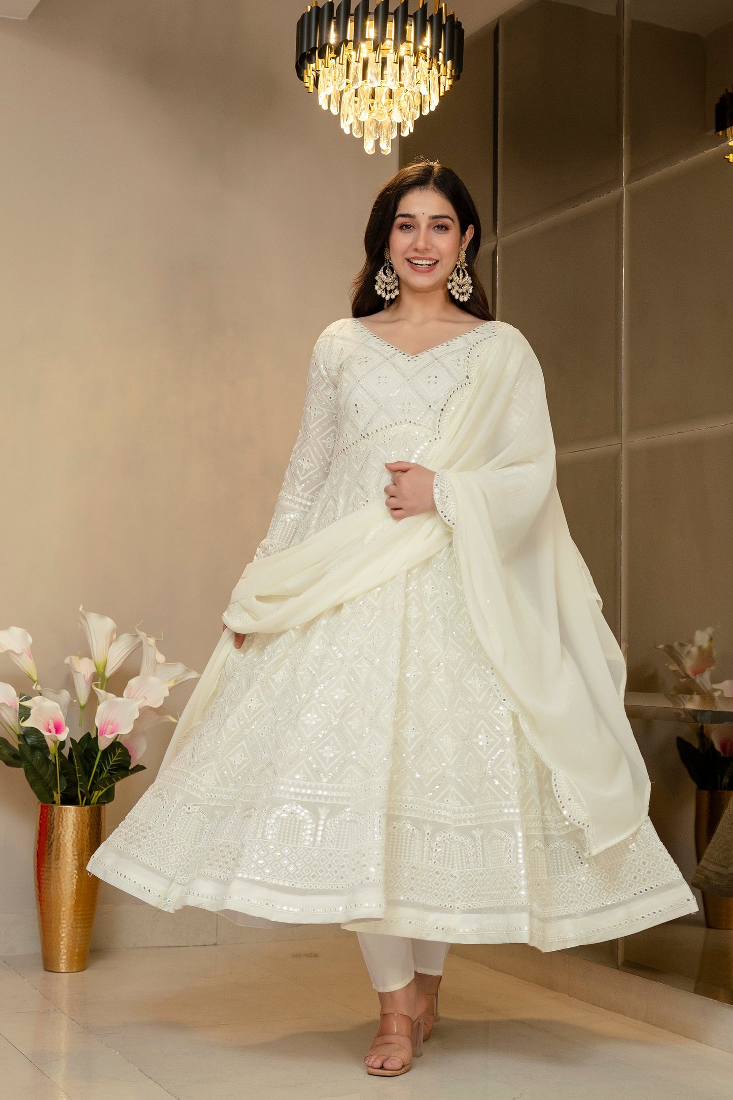 Yash Enterprise Off White Georgette Party Wear Embroidery Suit Set