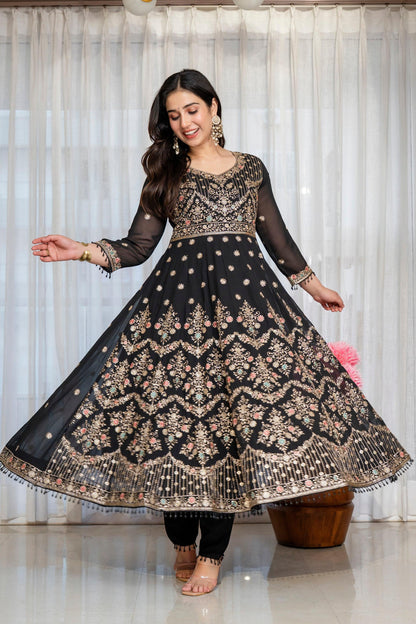 Yash Enterprise Black Georgette Party Wear Anarkali Suit Set