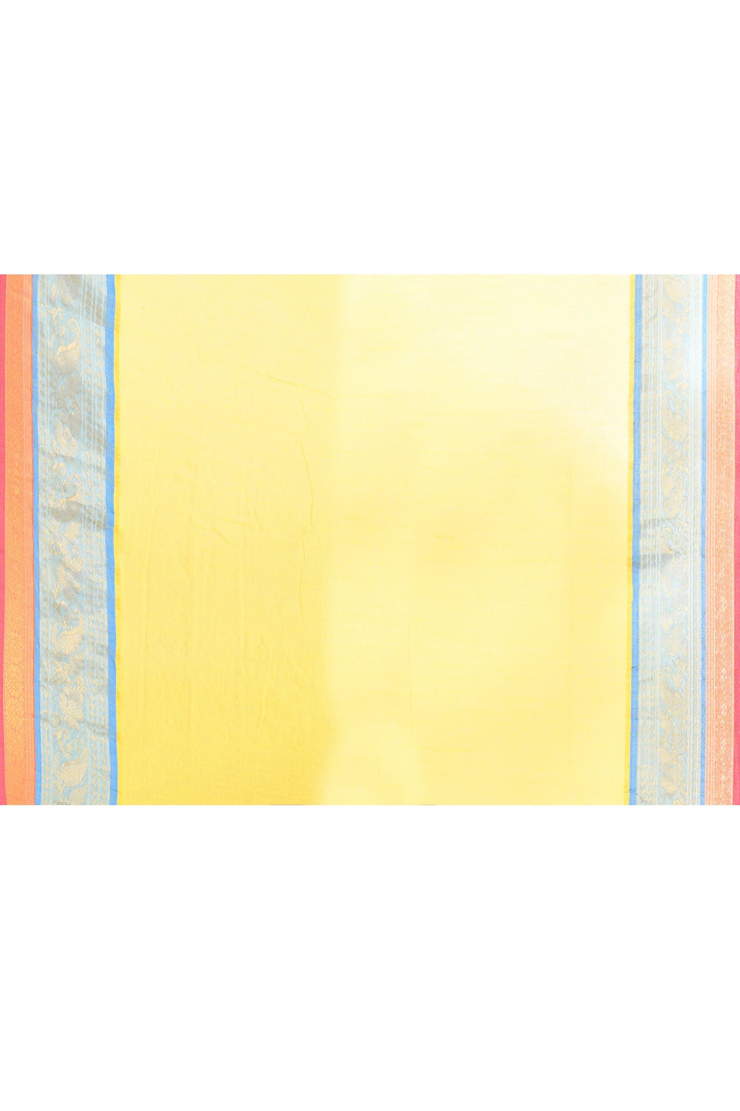 Piyari Fashion Women's Yellow Embellished Zari Border Cotton Saree