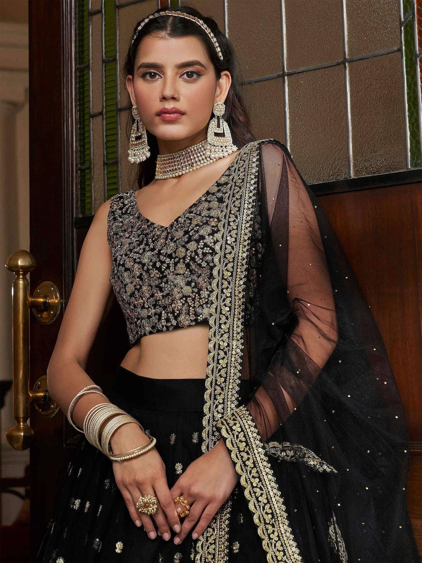 Tulsi Art Dazzling Black Sequin Embroidered Net Lehenga Choli