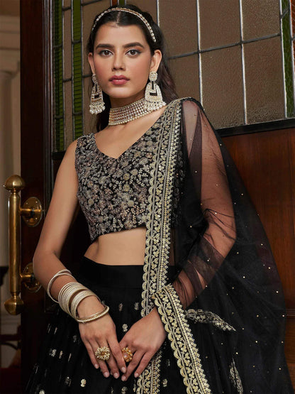 Tulsi Art Dazzling Black Sequin Embroidered Net Lehenga Choli