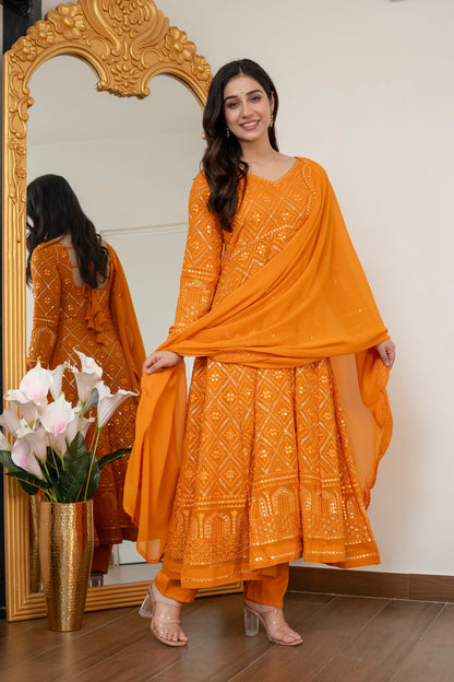 Yash Enterprise Yellow Blooming Silk Party Wear Embroidery Suit Set